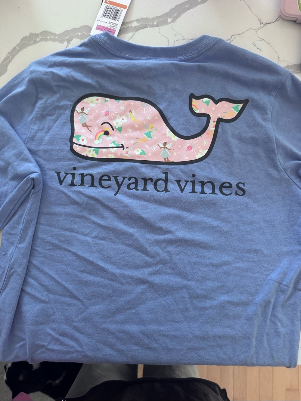 Vineyard Vines Kids Long-Sleeve Tee in Light Blue with Pink Whale Graphic